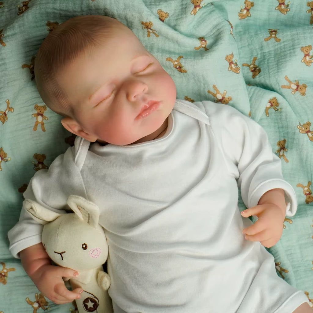 Lalka Reborn LouLou śpiące niemowlę z miękkim materiałowym korpusem