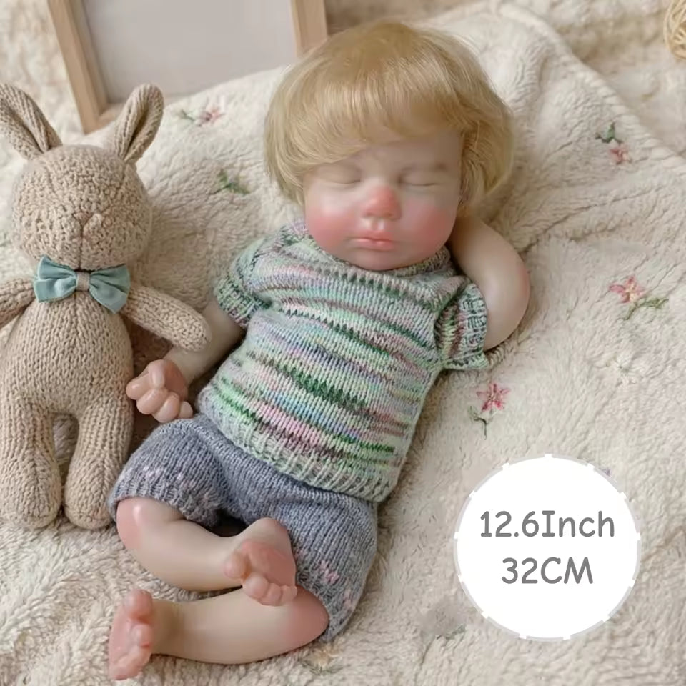 LouLou 33 cm – realistyczna lalka reborn z pełnego silikonu, blond włosy
