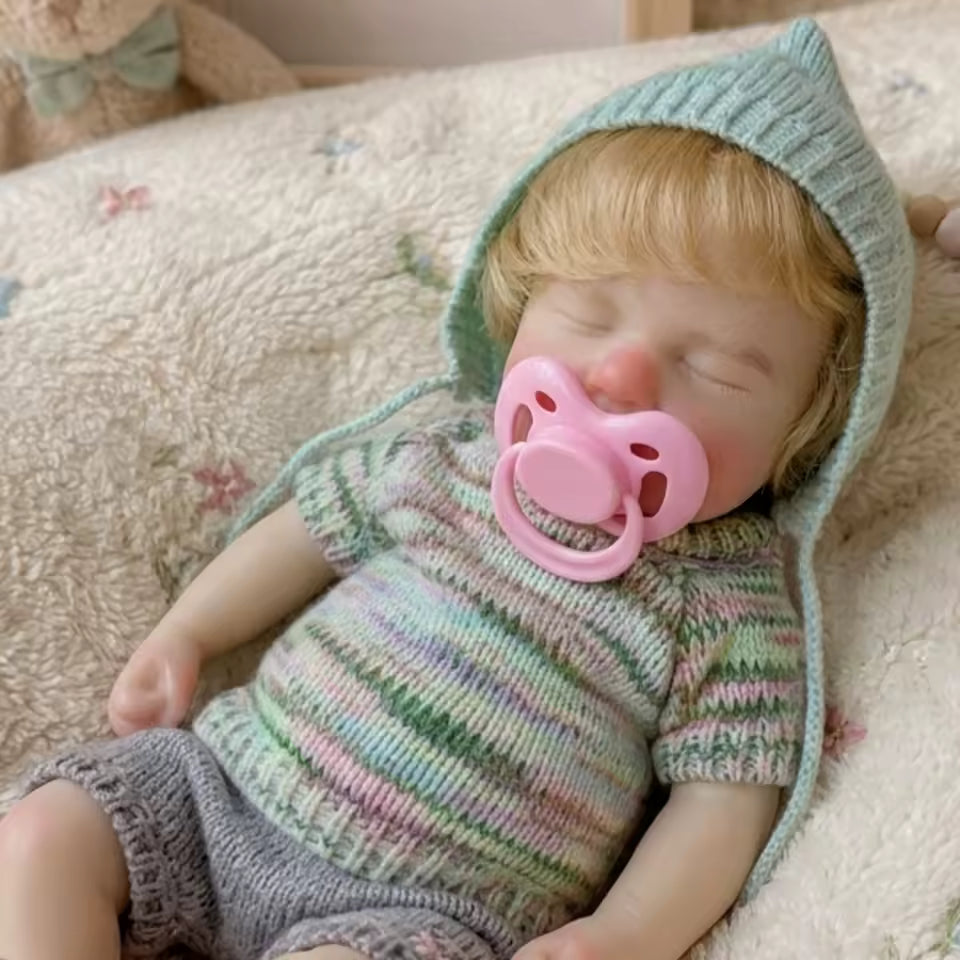 LouLou 33 cm – realistyczna lalka reborn z pełnego silikonu, blond włosy