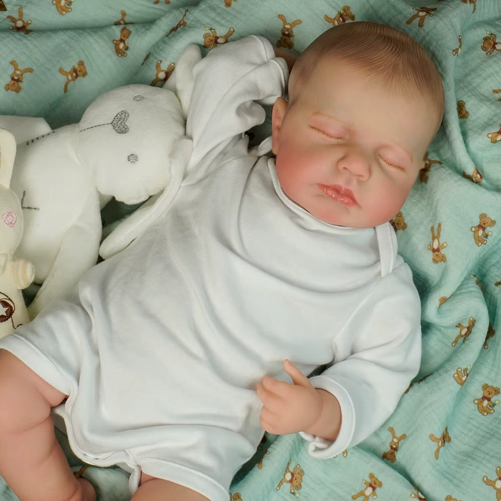 Lalka Reborn LouLou śpiące niemowlę z miękkim materiałowym korpusem