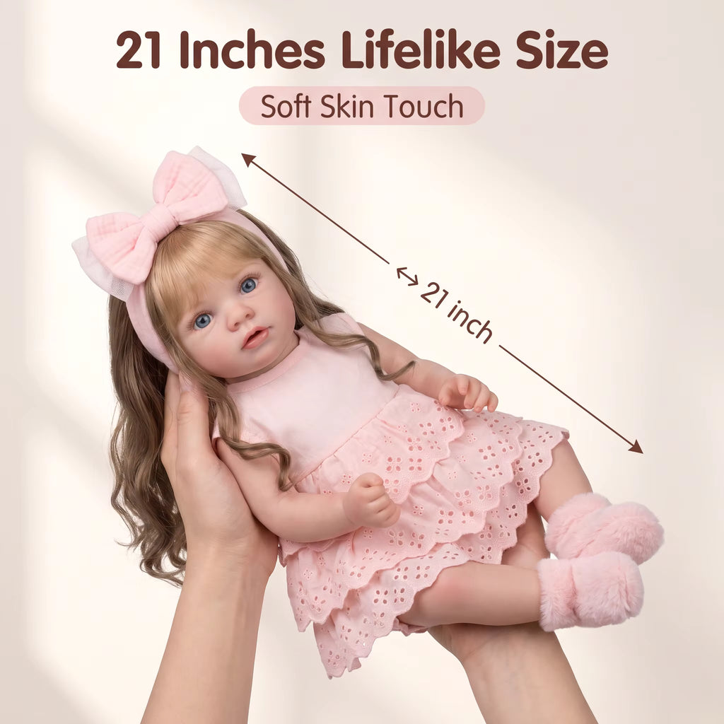 Lalka Reborn Missy 52 cm – realistyczna dziewczynka z miękkim materiałowym korpusem